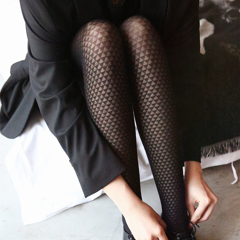 Foreign Trade Outlet Sexy Lace Jacquard Geometric Sector Triangle Striped Hollowed-out Pants Socks Resistant to Bottom Black Silk Sox