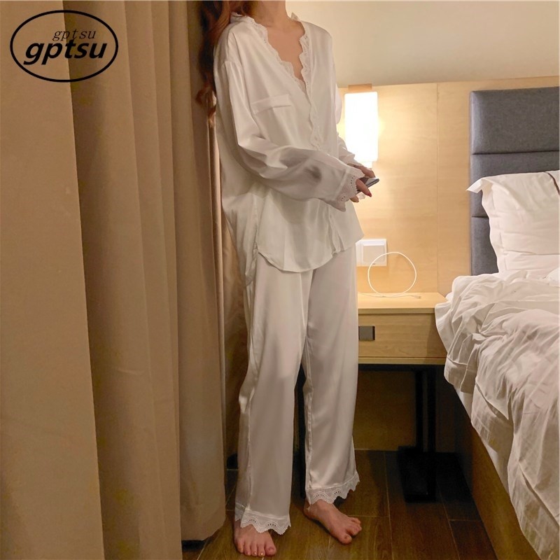 Japan GP Summer Lace V-Nepajamas Female Ski Skating Silk Skarts Long Sleeve Groups Home Clothes