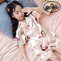 Japanese childrens pyjamas suit girls summer thin ice silk short sleeve child CUHK childs parent-child cartoon home