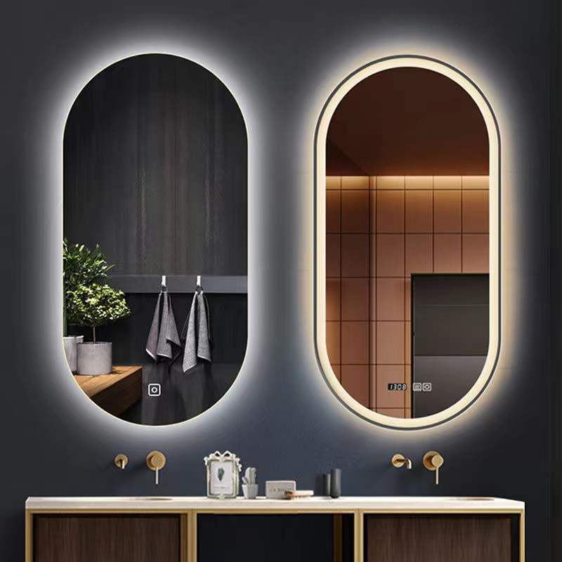 Oval led make-up mirror wall-mounted toilet smart bathroom mirror with light anti-fog dressers mirror hanging wall-style