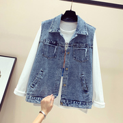 Casual denim phụ nữ vest 2019 mùa xuân mới và mùa thu Hàn Quốc phiên bản của tay đầu lỏng lẻo vest 10 tán vai áo khoác