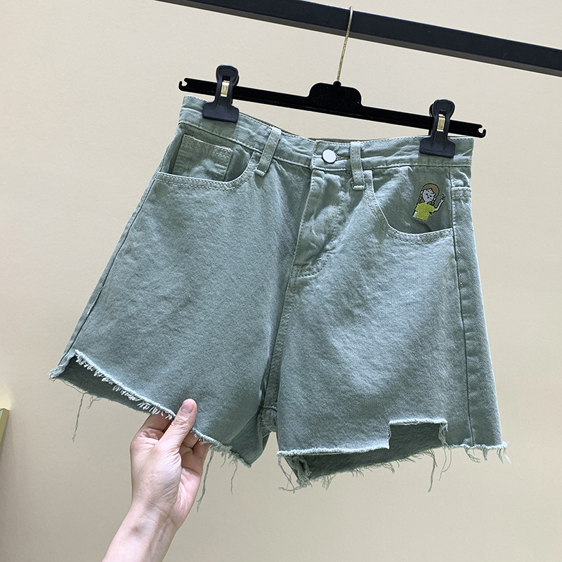 2020 mới mùa hè denim giản dị quần short nữ Hàn Quốc phiên bản lỏng lẻo tóc viền quần nóng thiết lập một phong cách một từ quần rộng chân