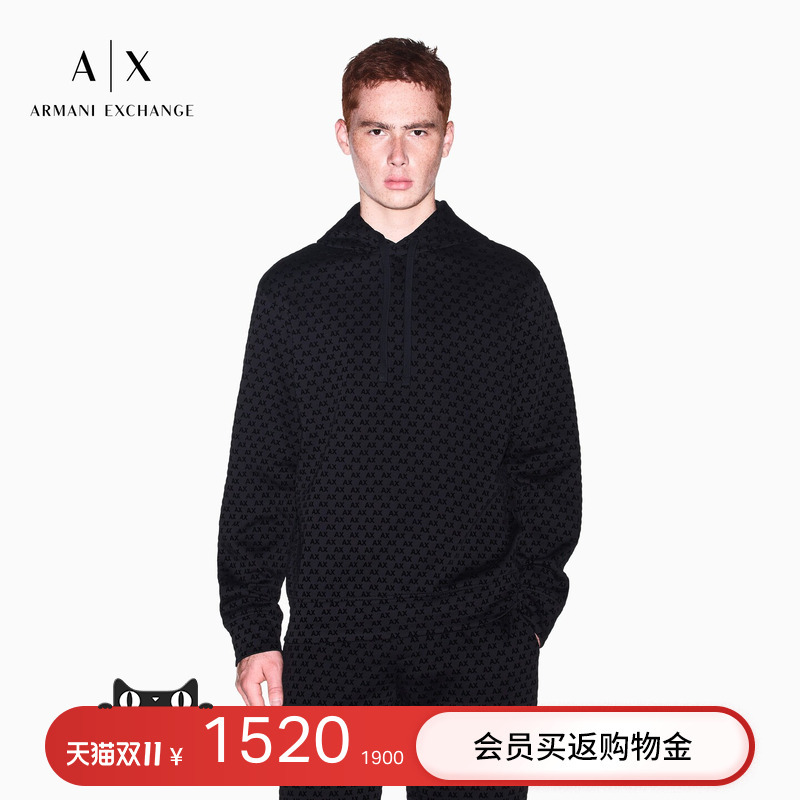 Armani Exchange/Armani's New Autumn and Winter Men's Drawstring Collar Loose Heavyweight Hooded Pullover Sweatshirt Armani Exchange/Armani's New Autumn and Winter Men's Drawstring Collar Loose Heavyweight Hooded Pullover Sweatshirt