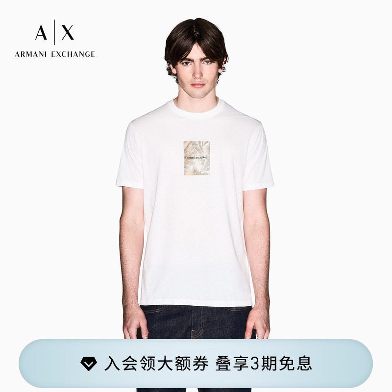 Armani Exchange/Armani's New Summer Style Men's Round Neck Short-Sleeved Right-Shoulder Printed Retro Cotton T-Shirt