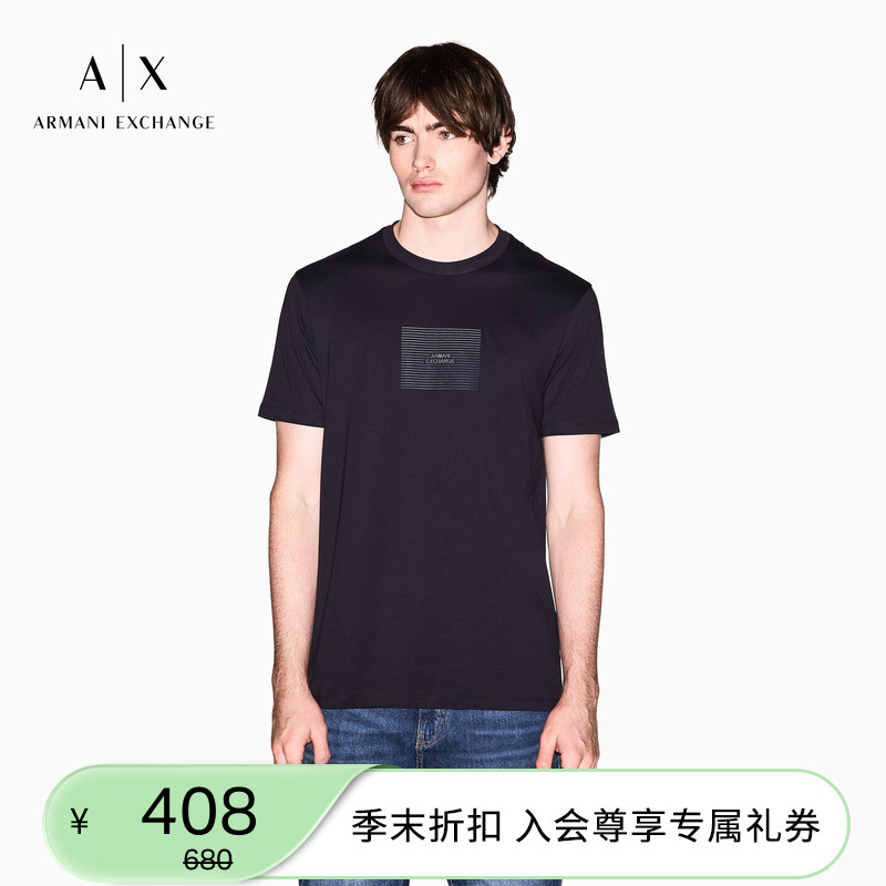Armani Exchange/Armani's 26Th Spring and Summer New Men's Round Neck Short-Sleeved Right-Shoulder Pure Cotton T-Shirt