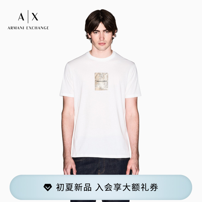 Armani Exchange/Armani's New Summer Style Men's Round Neck Short-Sleeved Right-Shoulder Printed Retro Cotton T-Shirt