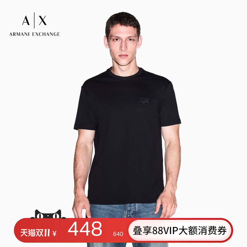 Armani Exchange/Armani's 26Th Autumn and Winter New Men's Round Neck Short-Sleeved Right-Shoulder Pure Cotton T-Shirt