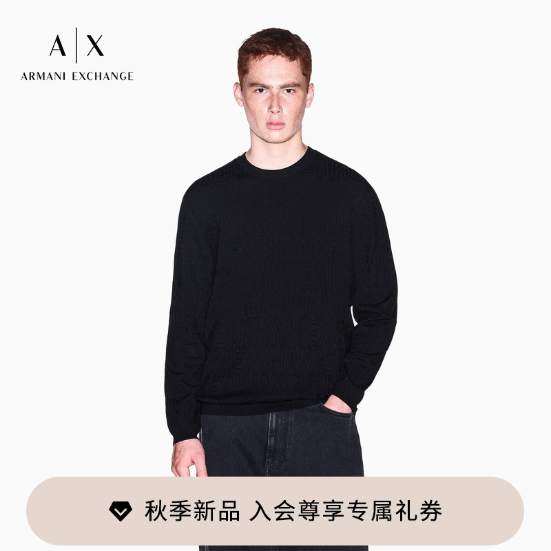 Armani Exchange/Armani's New Autumn and Winter Men's Blended Round-Neck Business Jacquard Pullover Knitwear