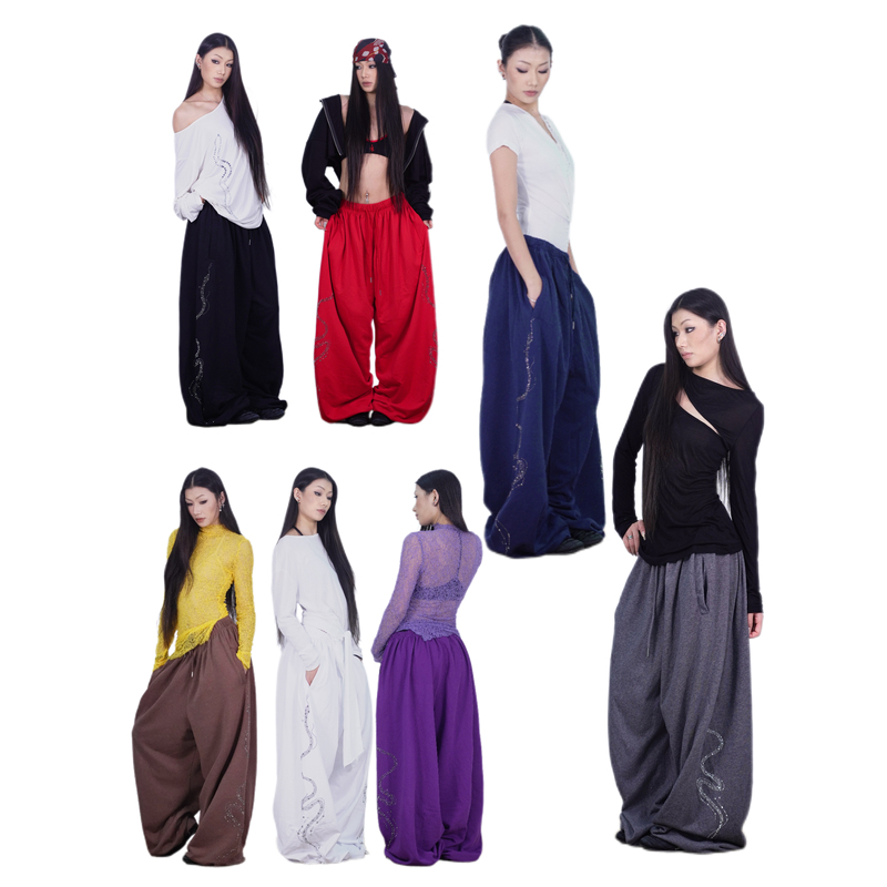 Suans Original Fashion Sparkling Diamond Branch Snake Sweatpants Versatile Casual Jazz Wide-Leg Fashion Sports
