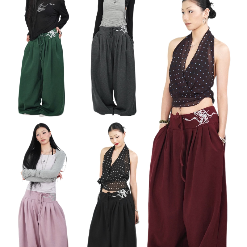 Suans Original Silver-Embossed Butterfly Snake High-Waisted Wide-Leg Pants Jazz Street Dance Drapey Ice Pants Sweatpants Casual Pants