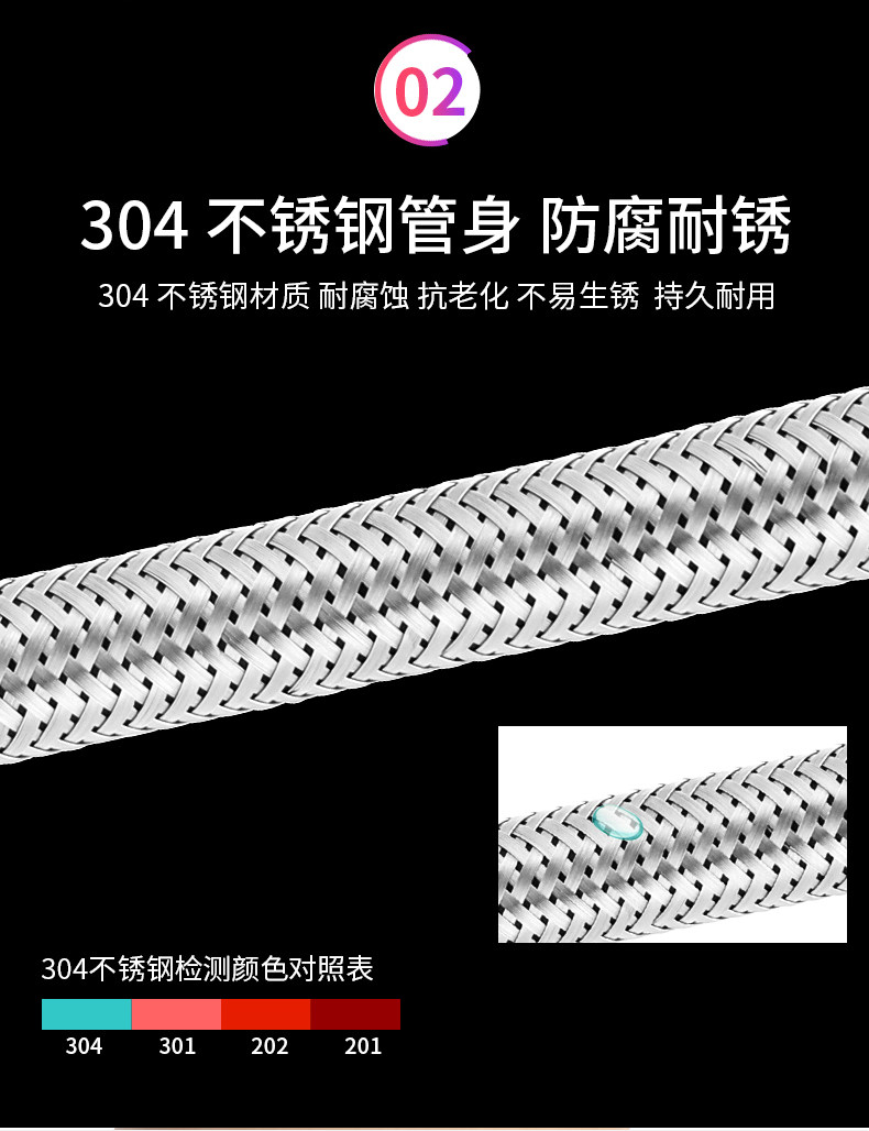 304 stainless steel braided hose, high-pressure explosion-proof water pipe, cold and hot 4-minute water inlet, water heater, toilet metal connection pipe undefined