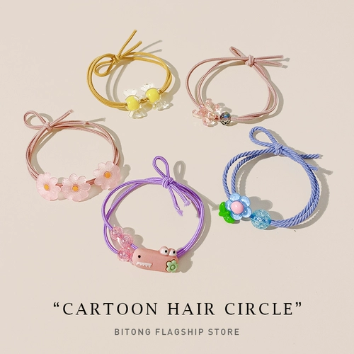 Двухэтажный детский милый хвостик, детская эластичная резинка для волос, в цветочек