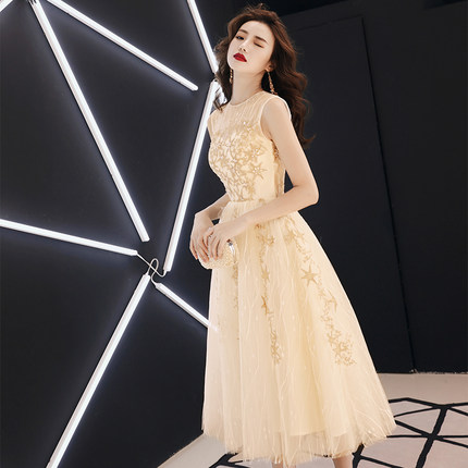 香槟色晚礼服裙女2019新款宴会高贵优雅名媛