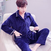 Mùa đông đồ ngủ nam flannel đồ ngủ dày san hô lông cừu dài tay áo XL dịch vụ nhà giản dị phù hợp với giới trẻ