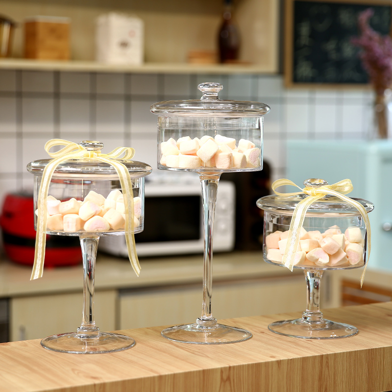 European glass candy jar with lid tall transparent storage jar display dessert table soft decoration wedding home decoration