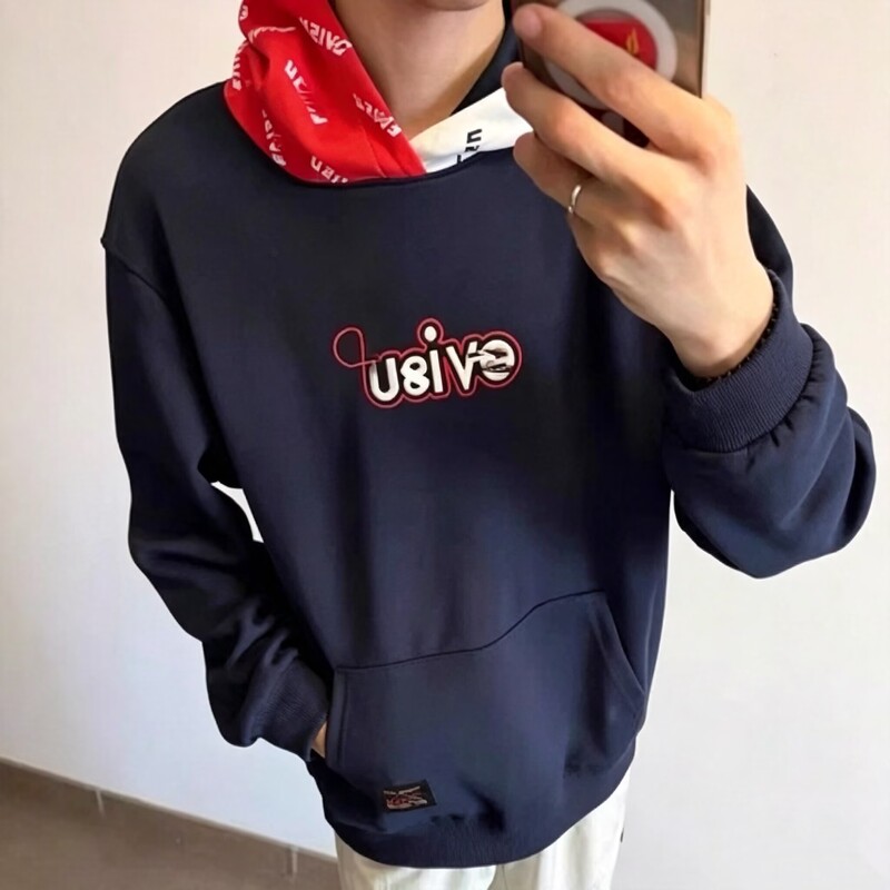Trendy Autumn and Winter Large m Letter Embroidery Color-Blocking Hooded Sweatshirt, Unisex Luxury Hoodie