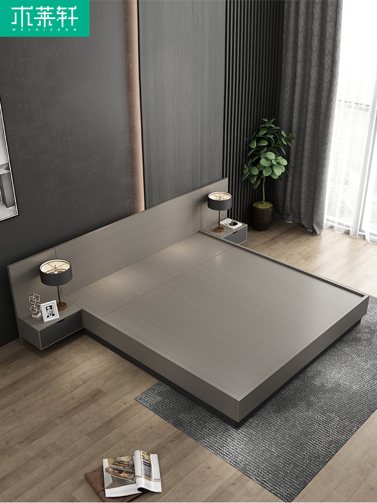 Nordic modern simple board bed 1 8 meters high box storage double bed Bedroom with bed head cabinet One wedding bed