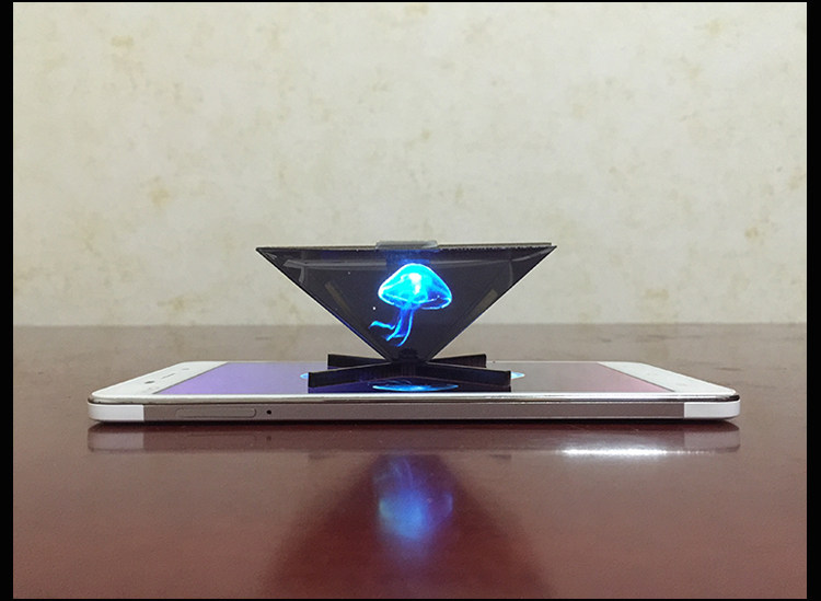 Intelligent Holographic Mobile Phone Projector Virtual Stereo 3D Pyramid Imaging Creative Advertising Display of Puzzle Work
