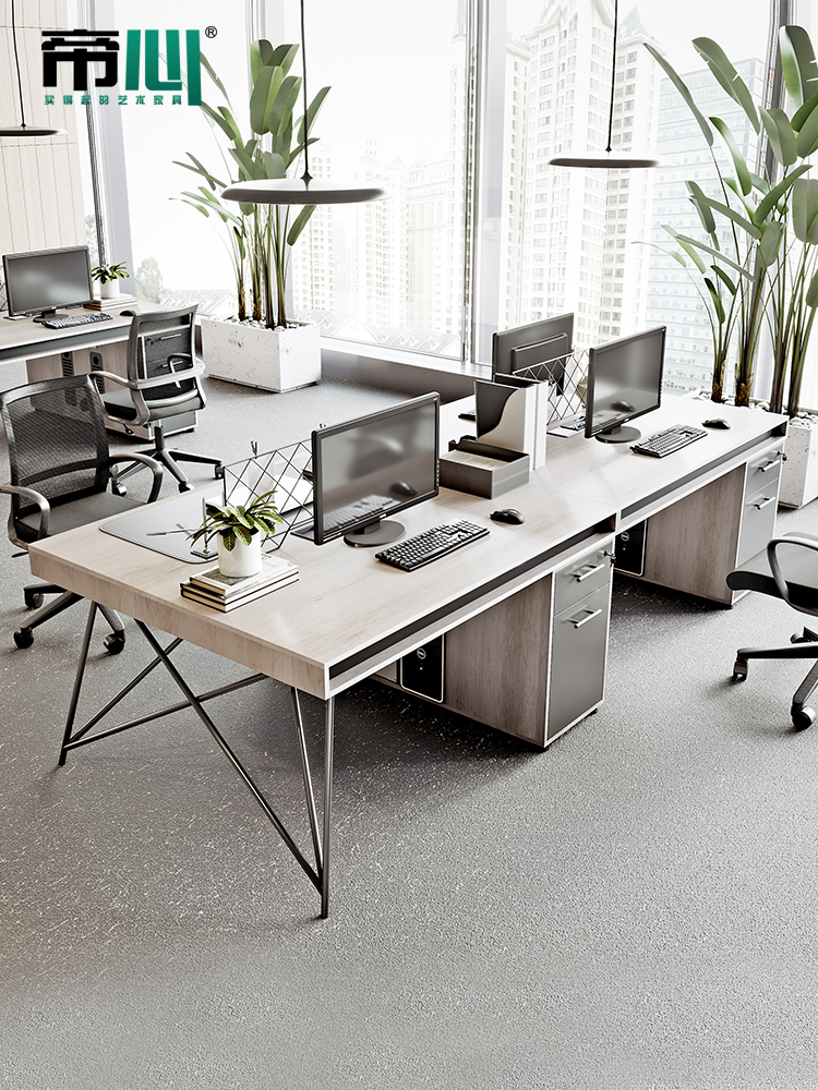 Staff desk and chair combination Simple and modern 4 6-person office four employees double-station 2 card desk