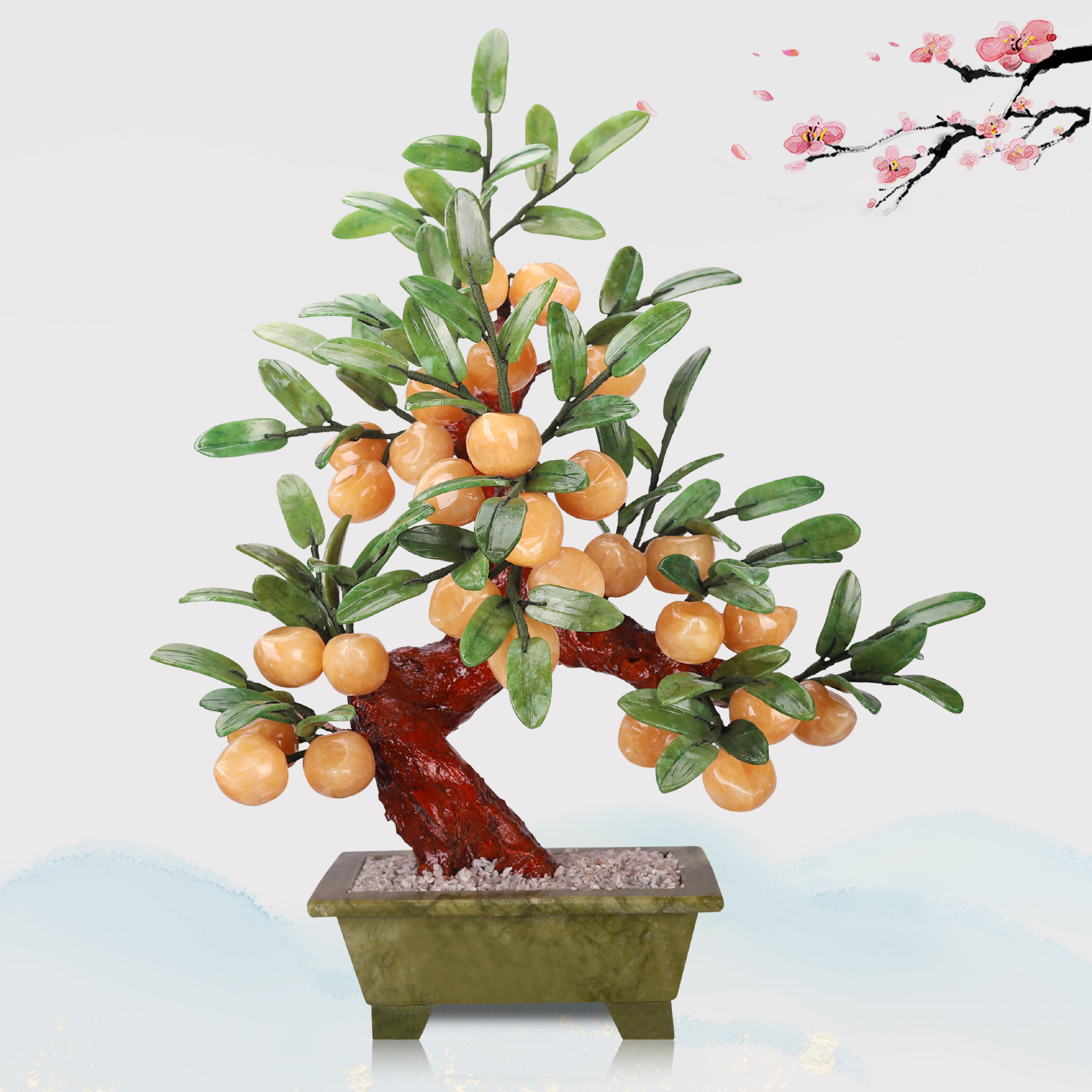 Natural Yellow Jade Pantao Peach Tree Living Room Fairy Peach Family Residence Decoration Pint Bou Ancient Shelf Jade Jade Sculpture Upscale Suo Suyu Pendulum