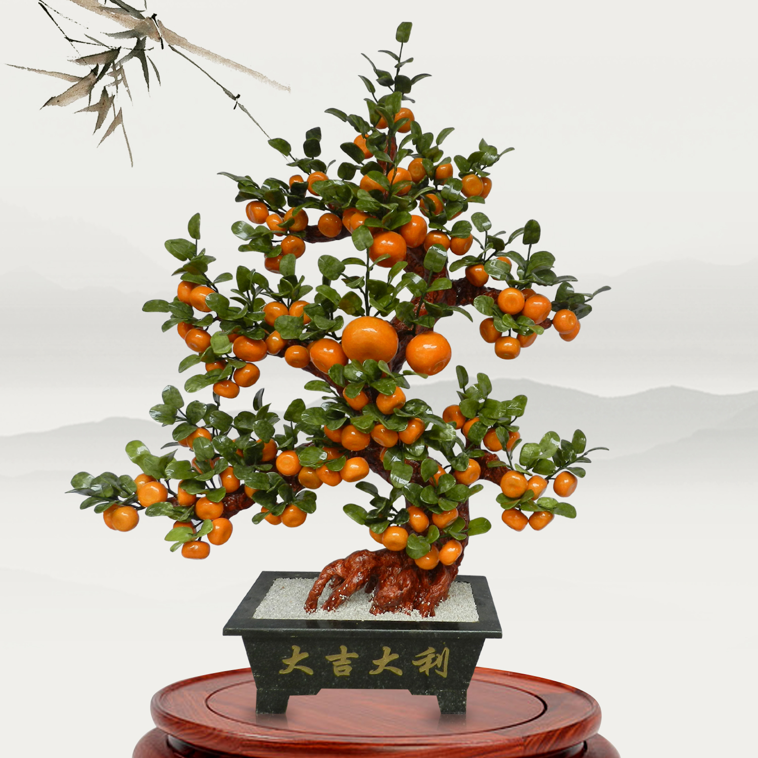 Natural Jade Large Tangerine Tree Living Room Home Jade Craftsmanship Gifts Swing Accessories Creative Decorations Company Jade Sculpture Pendulum