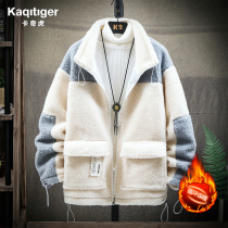 2021 Winter Harbor wind stand collar cotton jacket mens zipper lamb cashmere casual thick loose Teddy velvet warm cotton coat tide