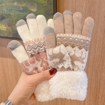 Gloves winter women plus velvet gloves women winter cute plus velvet cute Korean version plus velvet thickened warm touch screen to prevent cold