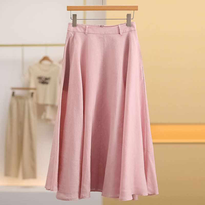 【Shen】New Arrivals of the Season~74% Lyocell+25% Linen High-Waisted Loose Mid-Length Skirt for Women 117