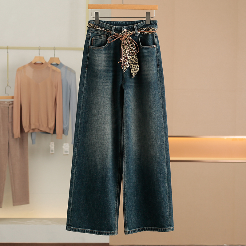 Tag 659【Ho】Leopard Print Belt Enhances Height, Cotton Straight-Leg Jeans, 2026 Spring New Women's Fashion 407