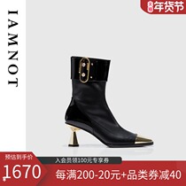 iamnot Martin Boots Womens Boots British Wind Rough Heels High Chelsea Boots Square Head Locomotive Short Tube 2021 Winter
