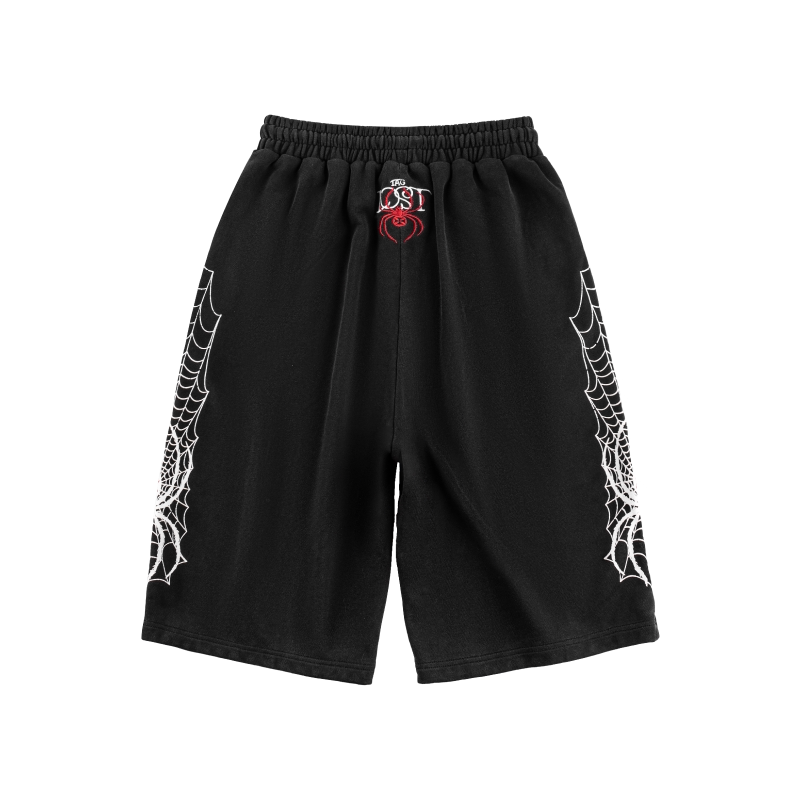 Losttag Cross Spider Web Design I Day Seven-Point Sweat Shorts Spider Web Sweat Shorts