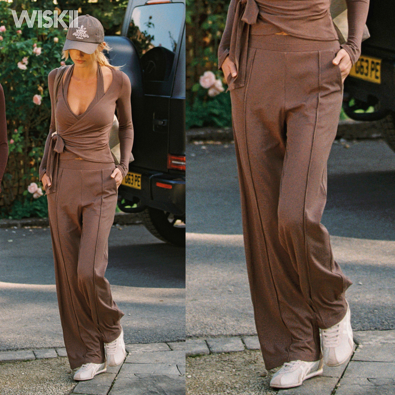 Wiskii Striped Loose Sports Wide-Leg Pants Outdoor Versatile Yoga Pants Running Golf Fitness Pants for Women