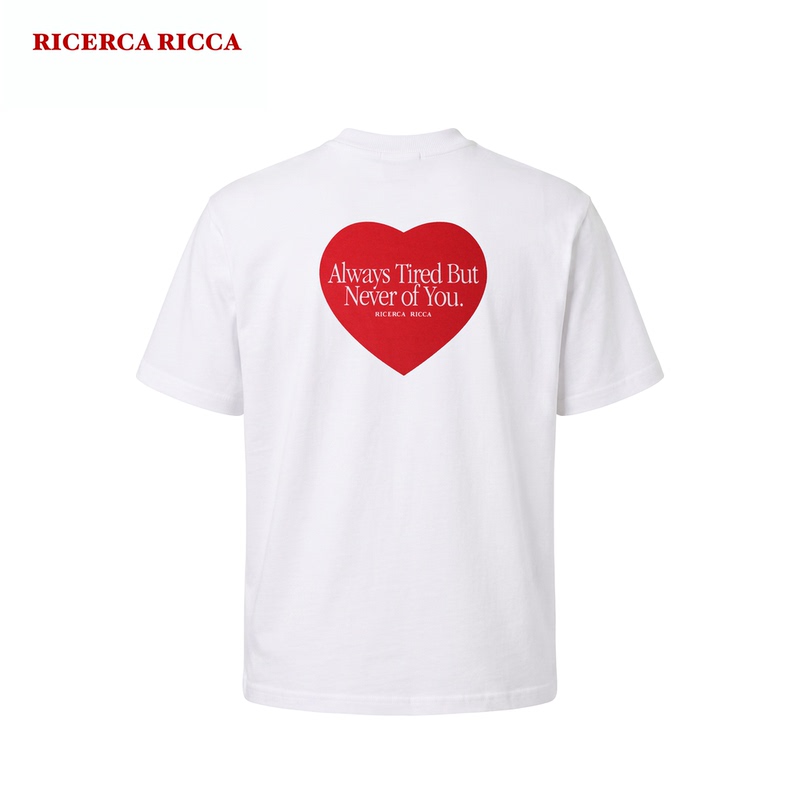 【Riri】Ricerca Ricca Summer Casual Heart Print Crew Neck Knitted Short Sleeve T-Shirt Unisex