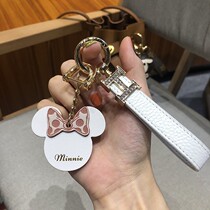 ins Net red Mickey head Minnie keychain cowhide cute little mouse car key rope bag pendant men and women