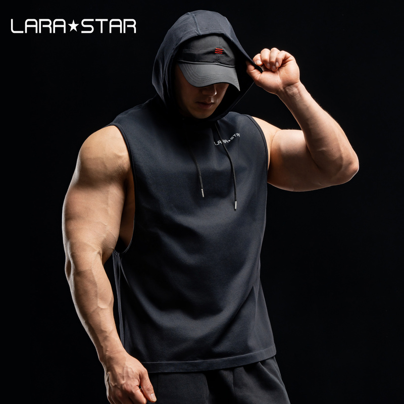 Laura Star Hooded Sleeveless Vest for Men, Heavy-Duty Weightlifting Training, Fitness Trendy, Quick-Drying, Breathable, Loose Hoodie
