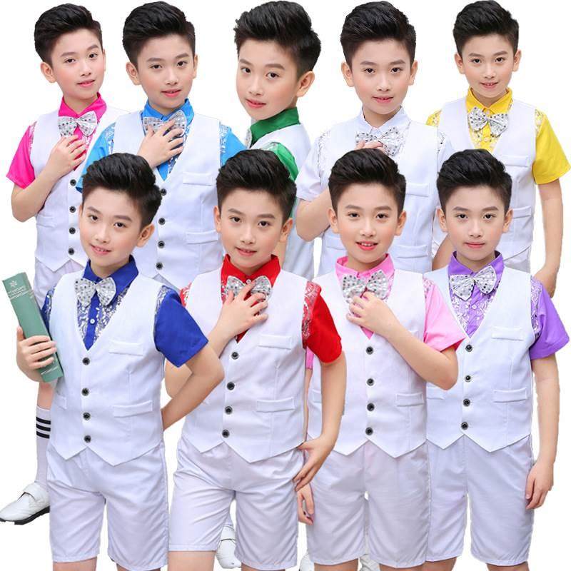 Children's choral performance student Zhao Temple clothes Primary school bright sheet Back with pants Kindergarten Stage Costume Chili in the middle of a Male-Taobao