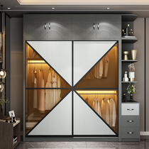 Glass sliding door wardrobe modern simple home bedroom large cabinet economy sliding door no installation large wardrobe