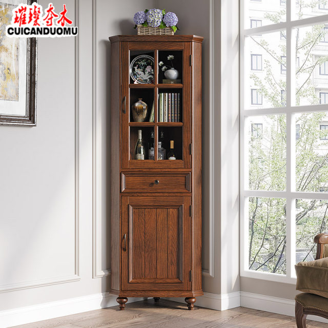 Pure solid wood glass door storage cabinet American wine cabinet corner cabinet triangle cabinet corner storage cabinet
