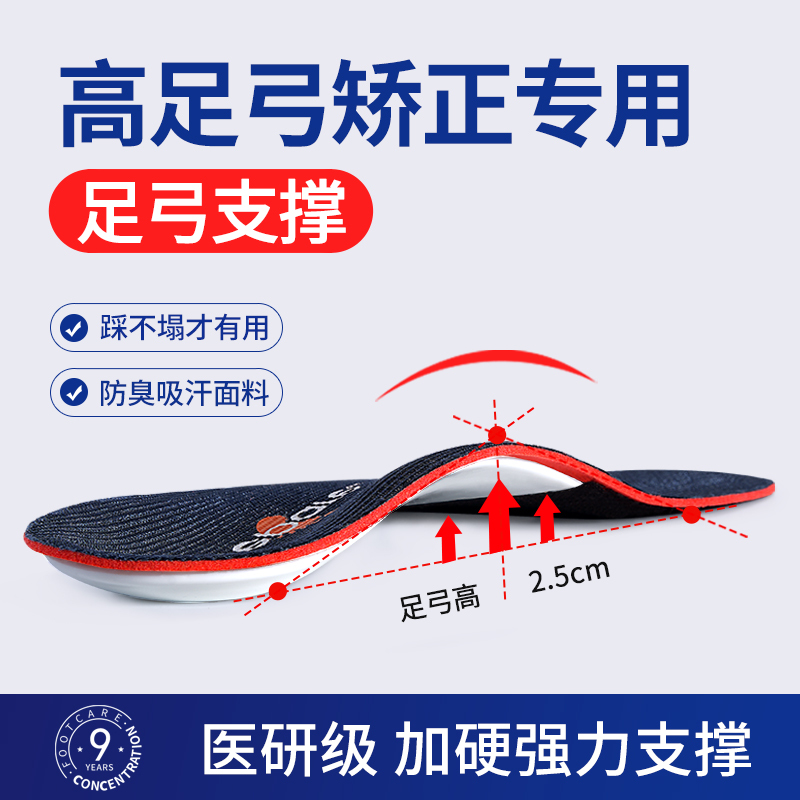 High Arch Foot Correction Insoles Are Professional Arch Support Insoles Specifically Designed for Adults to Relieve Foot Pain When Walking and to Prevent Tired Feet after Standing for a Long Time