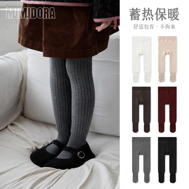 Girls' Fleece-Lined Leggings Winter Children's Tights Baby Burgundy Infant Thickened Retro Red One-Piece Tights