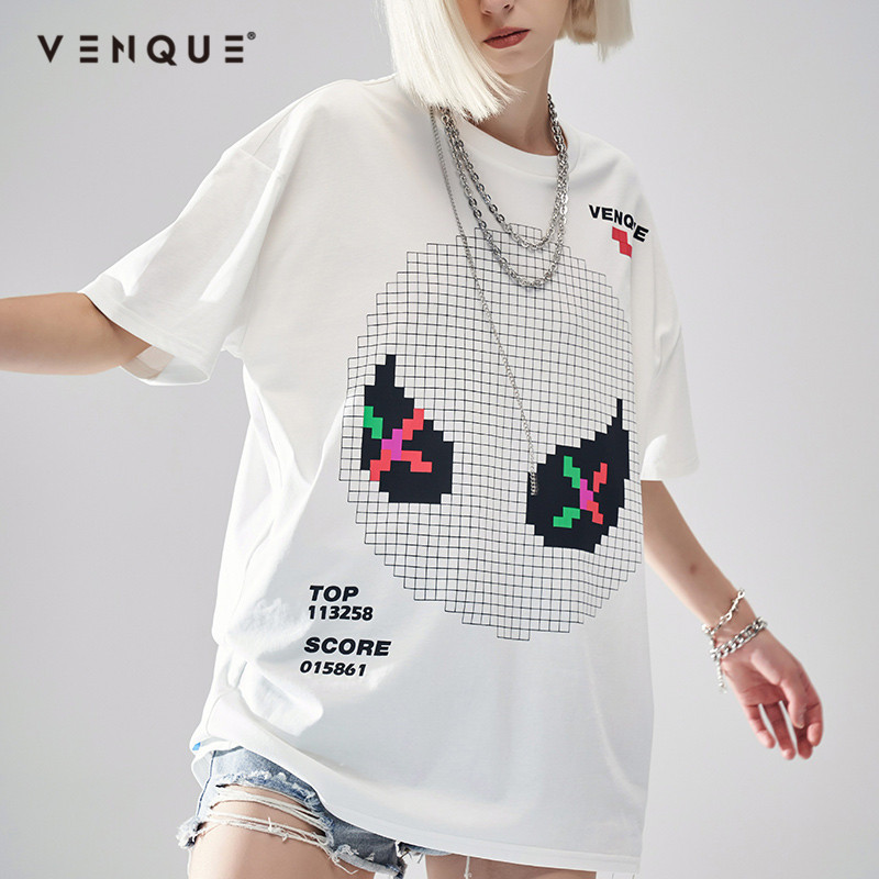 venque Van Tide Cards Summer Short Sleeve T-Shirt Women Ins Tide Loot Lovers Russian Square Joint t-shirts-Taobao