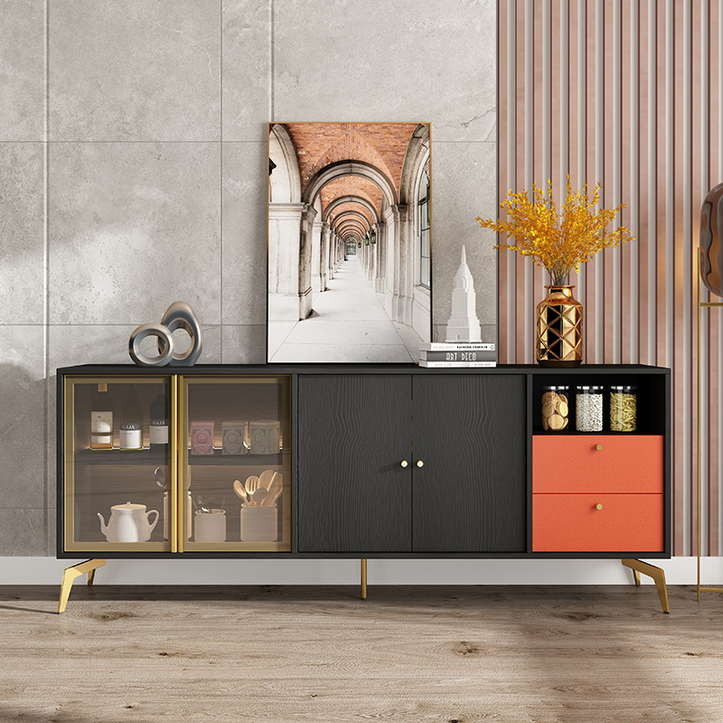 Light luxury wine cabinet sideboard dining table and chairs combination modern simple Nordic restaurant complete set of furniture