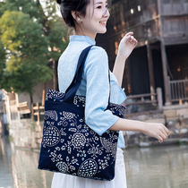 Backpack Casual Blue Calico Shoulder Bag Hand bag Phoenix National Style Womens Bag Wuzhen Blue Flower Cloth Bag
