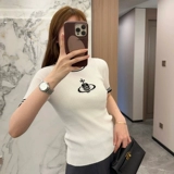 Домашнее место Vivienne Queen Mother Xi Saturn Логотип Жаккард контрастный вязаная футболка с короткими рукавами для женщин