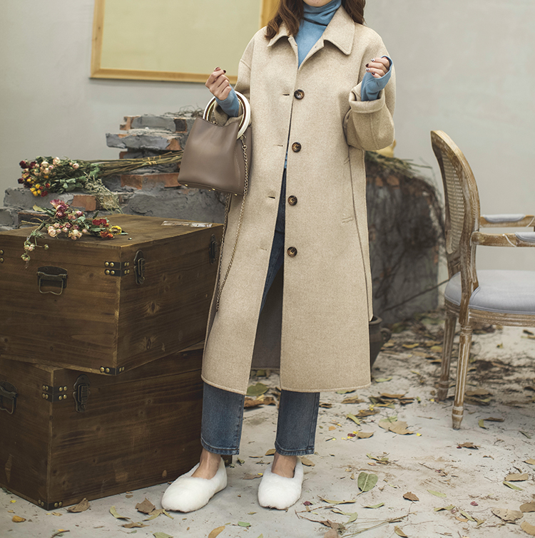 Áo khoác cashmere nữ hai mặt 18 phần dài Hàn Quốc Dongdaemun đích thực 100% áo khoác len yến mạch màu retro áo phao nữ dáng dài