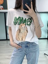 Ganni 21 early spring new product Ganni logo big-eared rabbit pattern loose round neck short-sleeved T-shirt