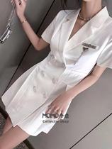 New 21ss KIMHEKIM Lapel Short Sleeve Metal Embroidered Letter Pleated Suit Dress