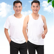 Mùa hè áo len cũ bông lỏng trắng cross-bar vest trong Vòng cổ áo t-shirt cotton người đàn ông cũ kích thước lớn.