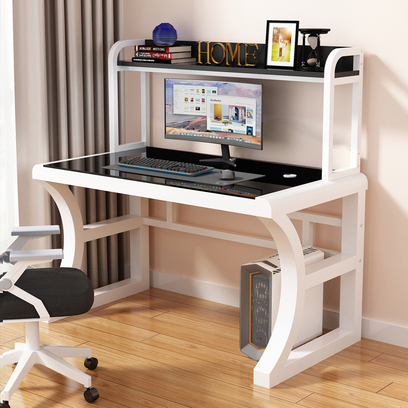 Tempered Glass Desktop Computer Desk, Simple Bedroom Home Office Desk, Student Study Desk, Bookshelf Integrated Table Tempered Glass Desktop Computer Desk, Simple Bedroom Home Office Desk, Student Study Desk, Bookshelf Integrated Table