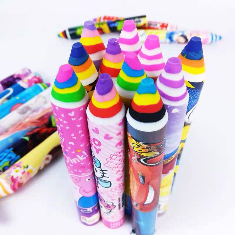Cartoon Rainbow Rubber Eraser Kindergarten School Cylindrical Colorful Clean Boy Girls Multiple Styles